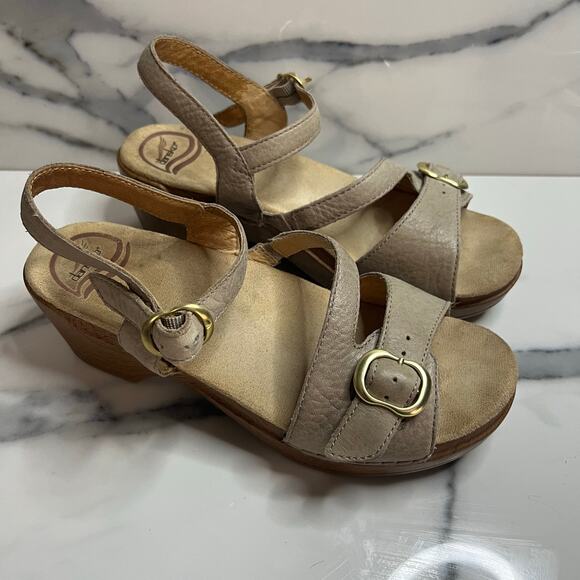 Dansko Women's Beige Leather Faux Wood Comfort Sandi Sandals Sz 37 Sz 6.5-7 Clog - Picture 1 of 7